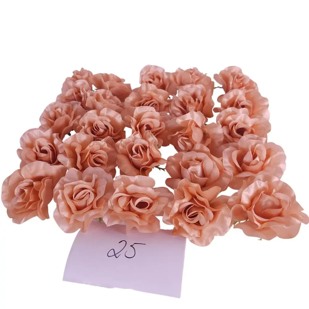 25 Peach Orange Satin Rose Heads Stemless Wedding Floral Craft DIY 2.5in Flowers